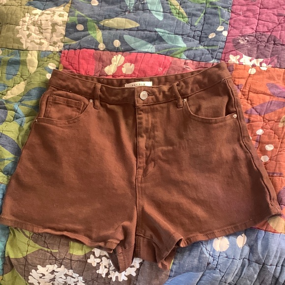 PacSun Brown Stretch High Waisted Denim Shorts - Picture 3 of 4